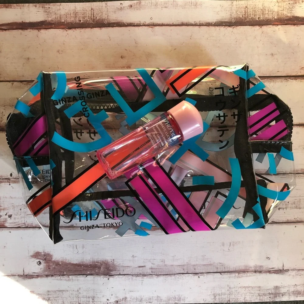 Shiseido Ginza Crossing Makeup Bag with .84 oz White Lucent Deluxe Sample nwt